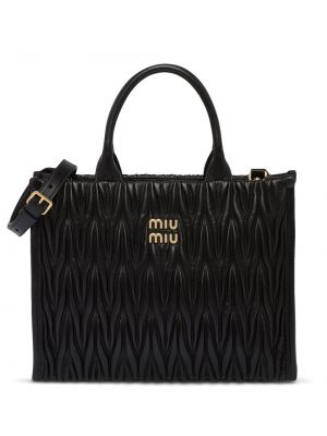 Δερμάτινη τσάντα shopper Miu Miu μαύρο