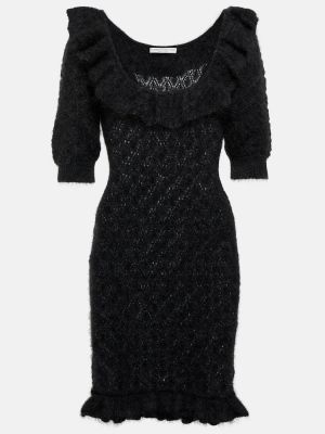Mohérové šaty s výšivkou Alessandra Rich černé