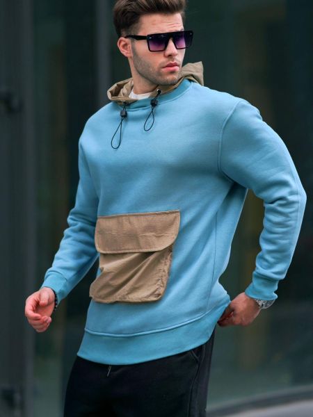 Džemperis su gobtuvu su kišenėmis Madmext mėlyna