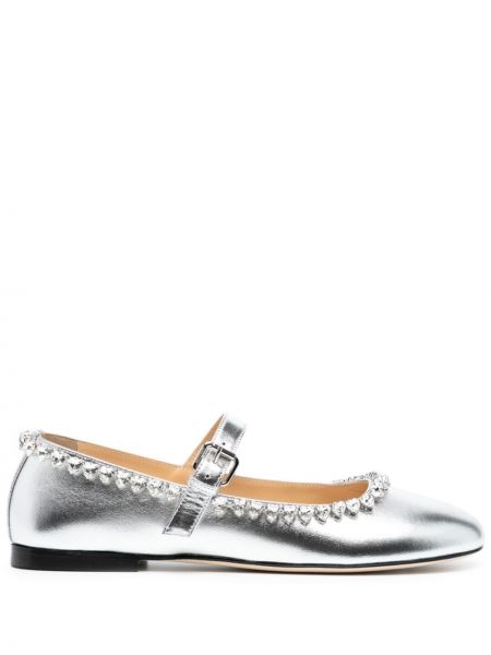 Usnjene nizki čevlji s kristali Mach & Mach srebrna