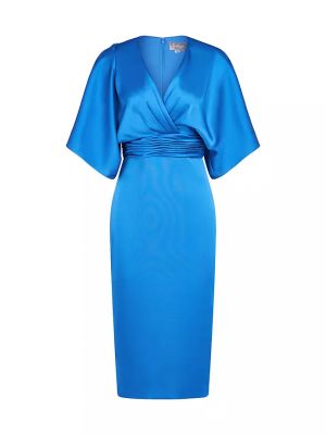 Атласное платье с v-образным вырезом Theia синее