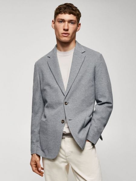 Хлопковый приталенный пиджак Mango серый