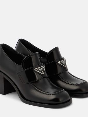 Кожени полуотворени обувки Prada черно