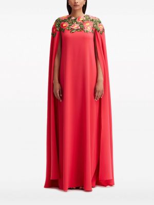 Haftowana sukienka koktajlowa w kwiatki Oscar De La Renta różowa