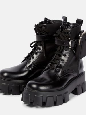 Ankle boots skórzane Prada czarne