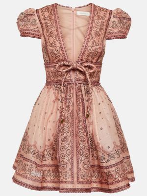 Svilena lanena haljina Zimmermann ružičasta