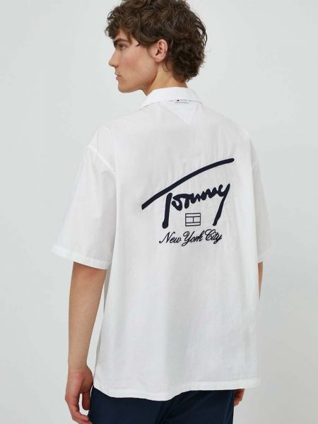 Pamučna traper košulja bootcut Tommy Jeans bijela