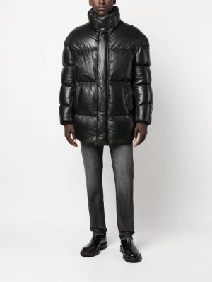Péřový kožený kabát Emporio Armani černý