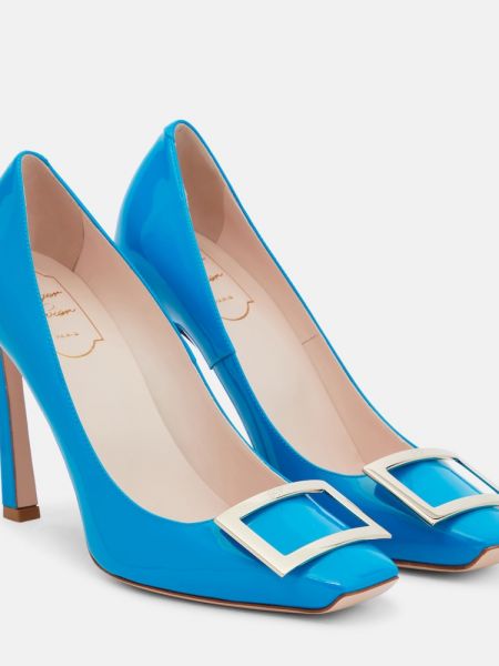 Кожени полуотворени обувки от лакирана кожа Roger Vivier синьо