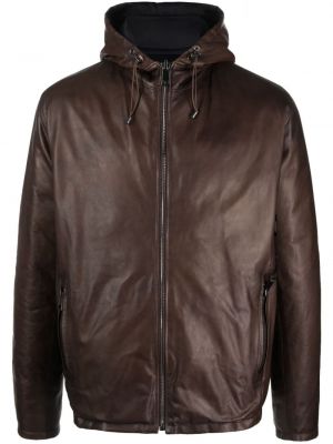 Kožená bunda s kapucňou Dell'oglio hnedá
