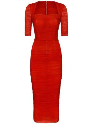 Плисирана коктейлна рокля Dolce & Gabbana червено