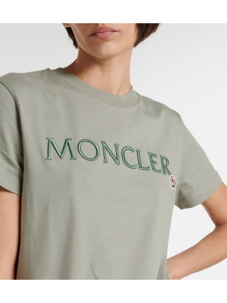 Bavlněné tričko s výšivkou jersey Moncler zelené