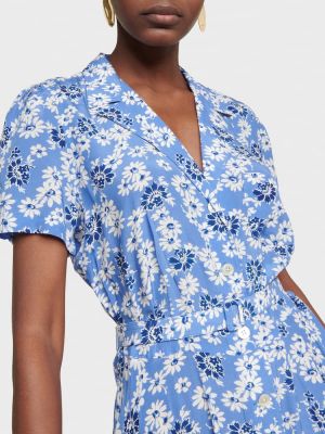 Midi obleka s cvetličnim vzorcem Polo Ralph Lauren modra