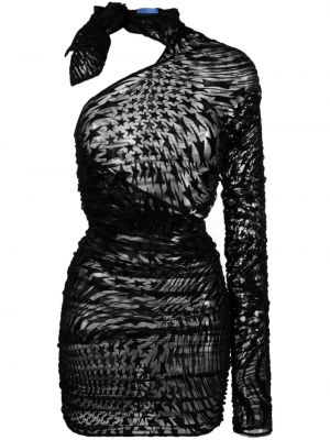 Koktejlové šaty se síťovinou s hvězdami Mugler černé