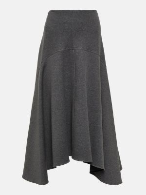 Bavlnená midi sukňa s vysokým pásom Plan C sivá
