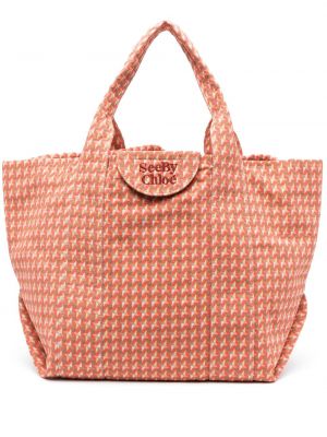 Shopper kabelka s výšivkou s potiskem See By Chloe oranžová