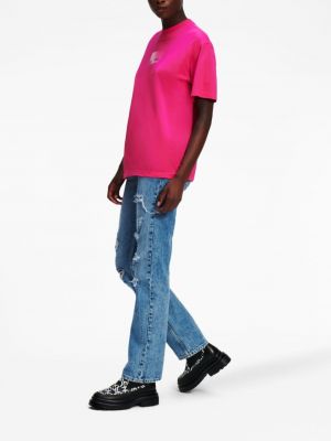 Raštuotas medvilninis marškinėliai Karl Lagerfeld Jeans rožinė