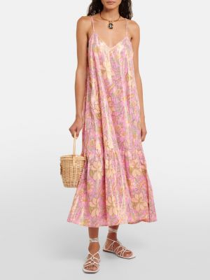 Хлопковый платье миди в цветочек с принтом Juliet Dunn розовый