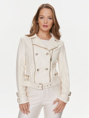 Priliehavá kožená bunda z ekologickej kože Guess biela
