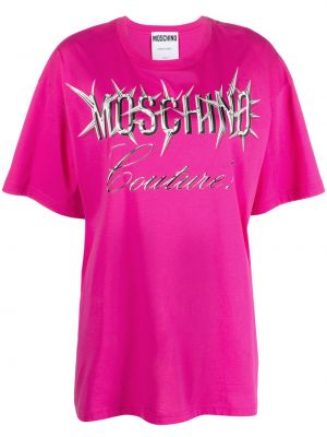 Bombažna majica s potiskom Moschino roza