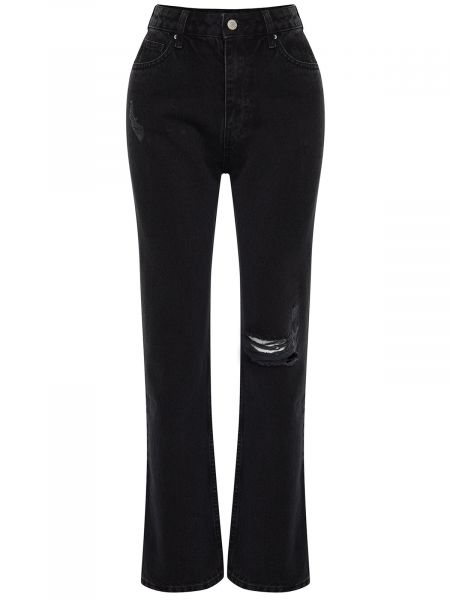 Voľné roztrhané džínsy s vysokým pásom Trendyol čierna