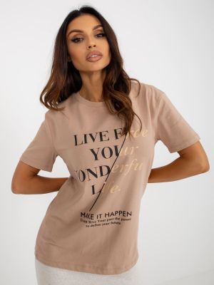 Medvilninis marškinėliai su užrašais Fashionhunters smėlinė
