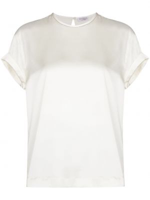 Hedvábné tričko s kulatým výstřihem Brunello Cucinelli bílé