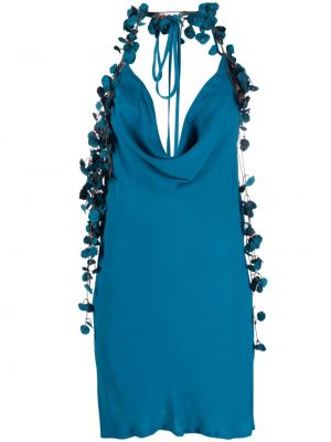 Sukienka koktajlowa w kwiatki z krepy Cult Gaia niebieska