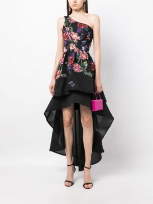 Květinové koktejlové šaty Marchesa Notte černé