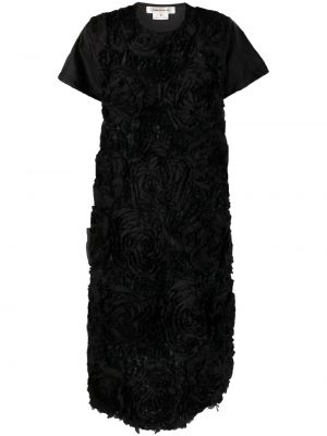 Květinové bavlněné mini šaty s krátkými rukávy Comme Des Garçons - černá