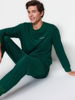 Raštuota megzta pižama Trendyol žalia