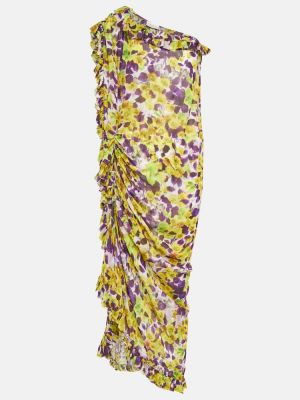 Satynowa sukienka midi w kwiatki Dries Van Noten