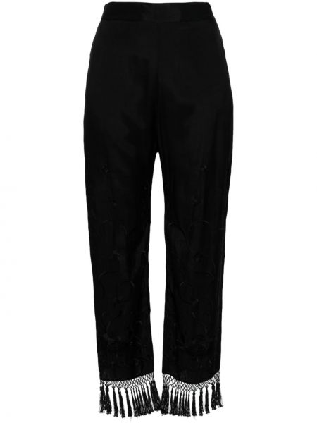 Φλοράλ παντελόνι με ίσιο πόδι Semicouture μαύρο