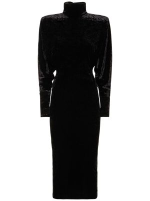 Aksamitna sukienka midi z długim rękawem Alexandre Vauthier czarna