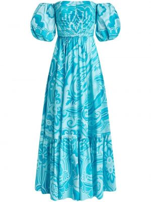 Niebieska sukienka długa z nadrukiem z wzorem paisley Etro