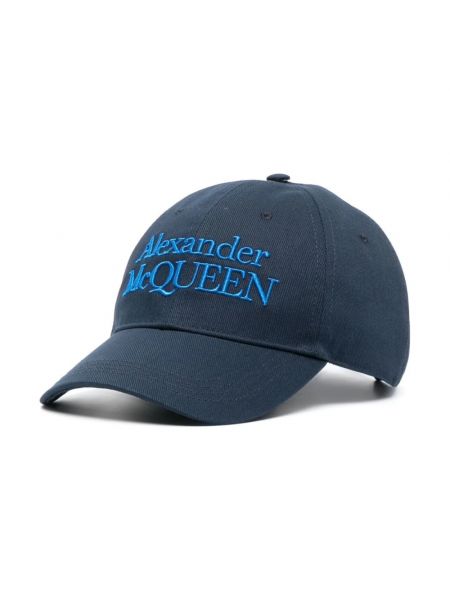 Haftowana czapka z daszkiem Alexander Mcqueen niebieska