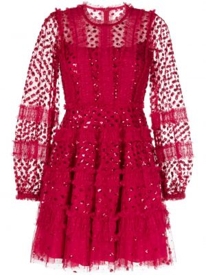 Коктейлна рокля с пайети Needle & Thread червено