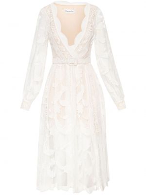 Sukienka koktajlowa w kwiatki koronkowa Oscar De La Renta biała