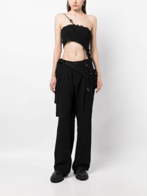 Lniane proste spodnie z niską talią bawełniane Hyein Seo czarne