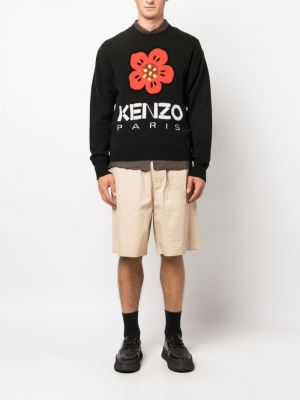 Květinový vlněný svetr Kenzo černý