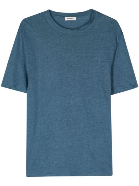 Lanena majica z okroglim izrezom Sandro modra
