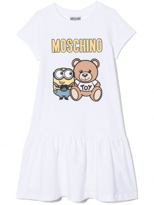 Trykt dress for jenter Moschino Kids hvit