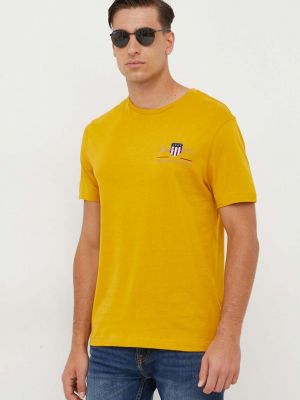 Koszulka bawełniana Gant żółta