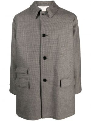 Пухено карирано палто с копчета Beams Plus сиво