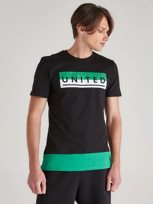 Хлопковая футболка с принтом с коротким рукавом Benetton черная