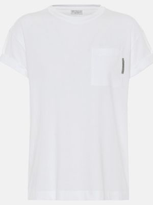 Kokvilnas t-krekls Brunello Cucinelli balts