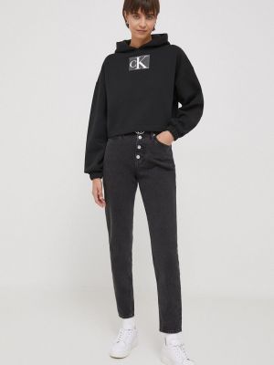 Bluza z kapturem z cekinami Calvin Klein Jeans czarna