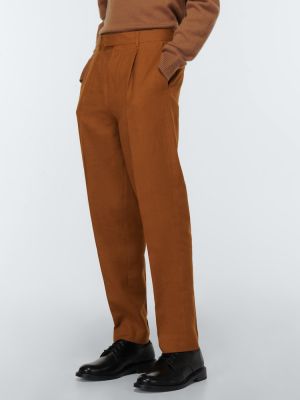 Pantaloni classici di lana di lino plissettati Zegna marrone