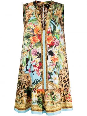 Svilena lepršava haljina s printom s leopard uzorkom Philipp Plein žuta