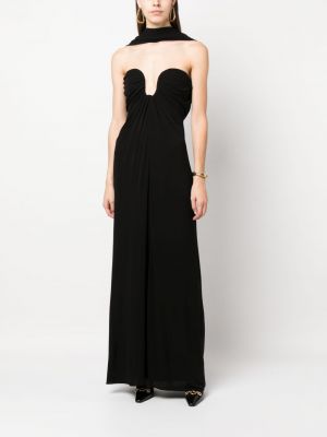 Krepinis drapiruotas šilkinis vakarinė suknelė Saint Laurent juoda